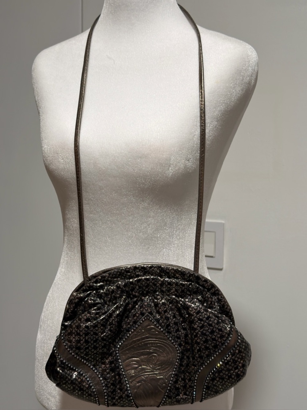 Vintage 80s Bassous Genuine Leather Metallic Crossbody Bag